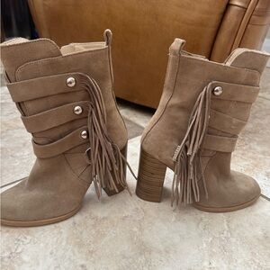 Zara Tan Heeled Fringe Boots